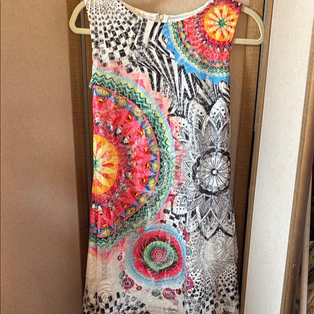 Colorful Fleur De Lis Sleeveless Dress Small